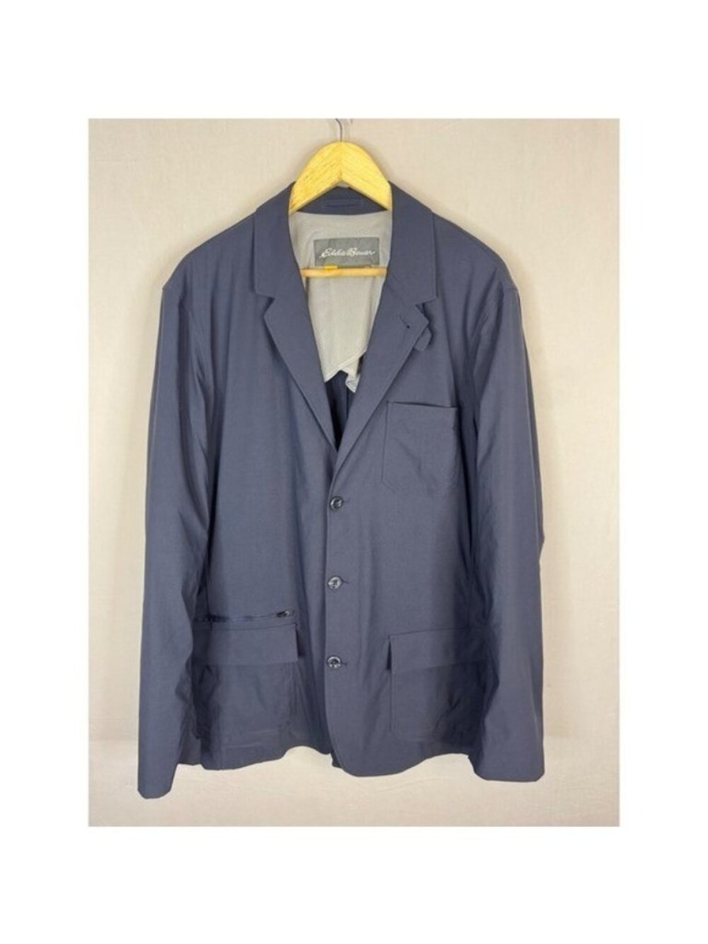 Eddie Bauer Travex Voyager Blazer Mens 44 Tall T44 Blue Stretch Travel Jacket